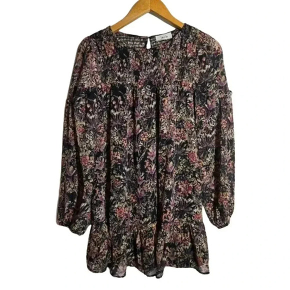 Sadie & Sage Tops - Sadie and Sage Floral Long Sleeve Blouse Ruffle Peasant Smocked Waist Ruched